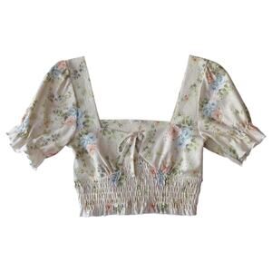 Urban Outfitters Floral Puff Sleeve Peasant Crop Top - Size M